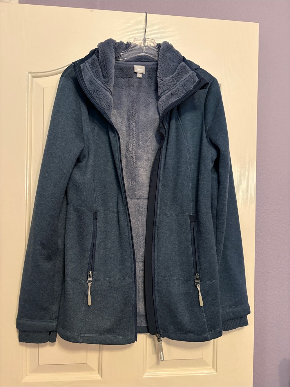Bench Women's Hooded Fleece Utility Jacket - Navy Blue
